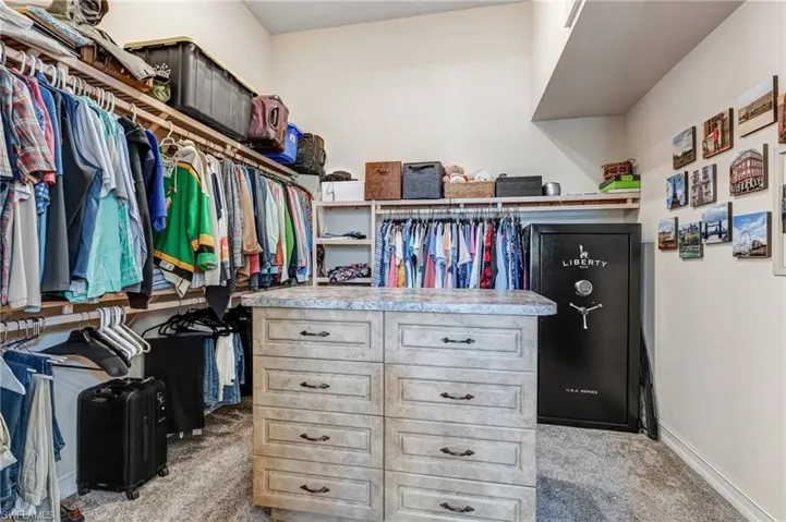 Walk in closet with light carpet