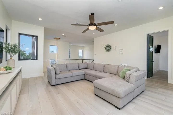 Second floor Living room featuring recessed lighting, light wood-style floors, and a ceiling fan
