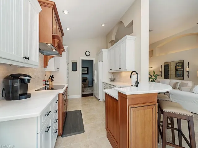 Kitchen connected to den