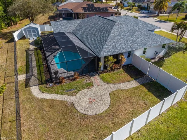 Drone / aerial view of a pool area
