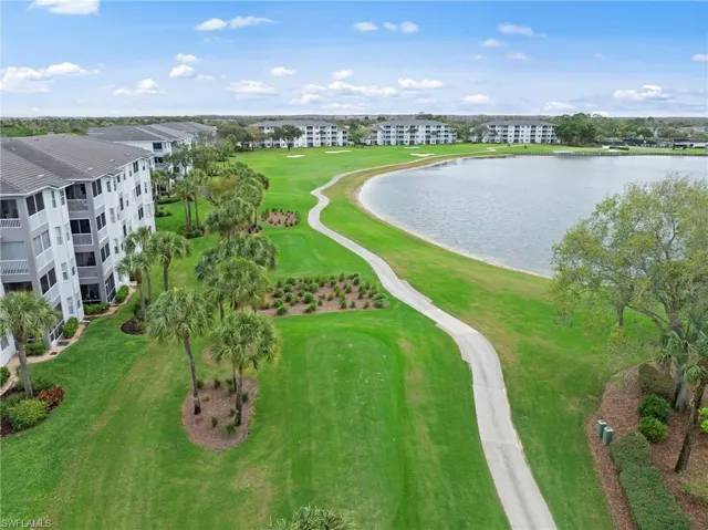Bird's eye view of a large body of water and a golf club