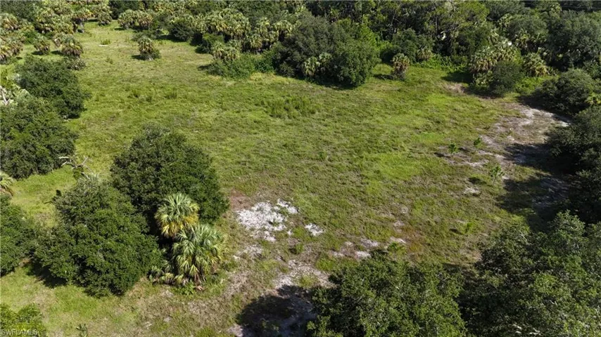 Aerial view of a heavily wooded area