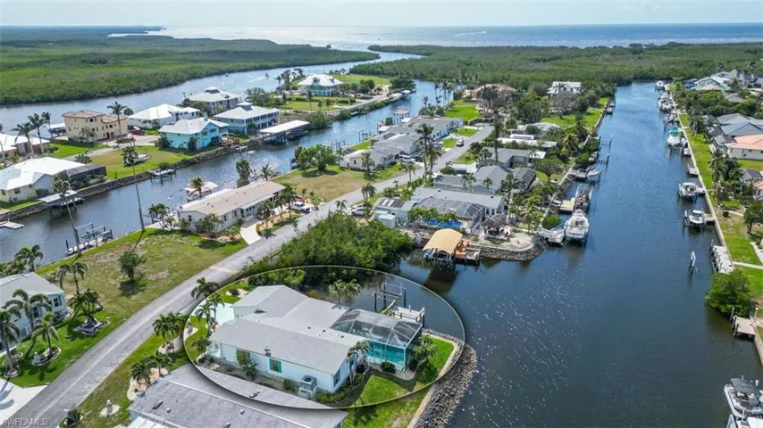 Aerial perspective of deed restricted boating community