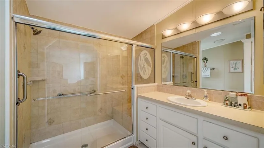 Glass shower & large vanity