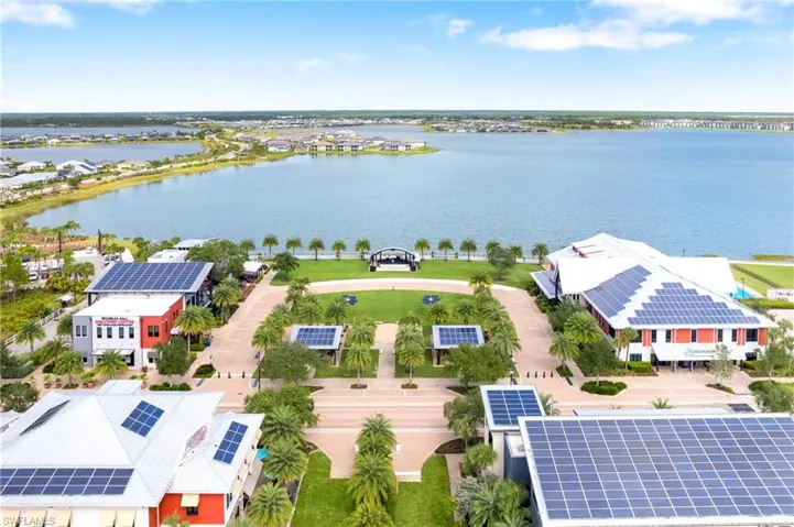 Bird's eye view of a nearby body of water