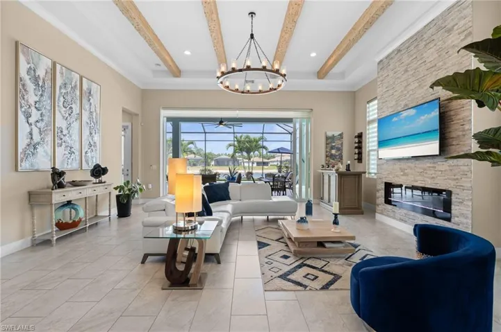 Great room with Electric Fire Place and Pocket slider Doors