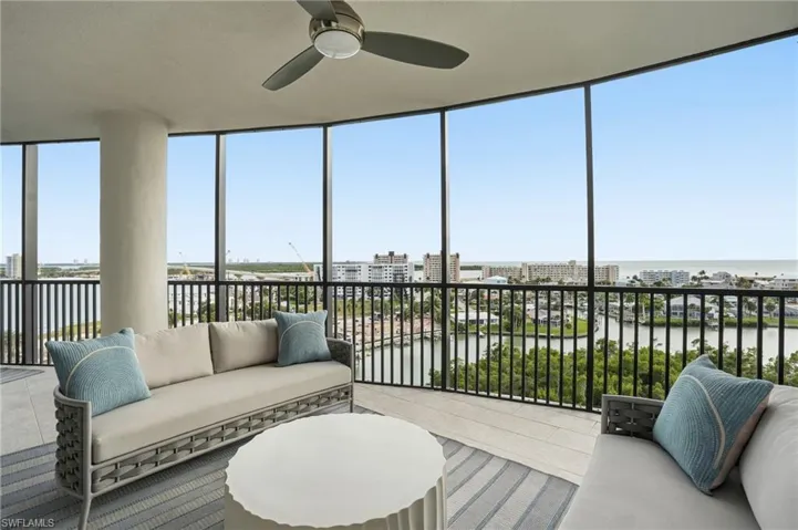 Sunroom featuring a water view and expansive windows - Virtually Edited Image