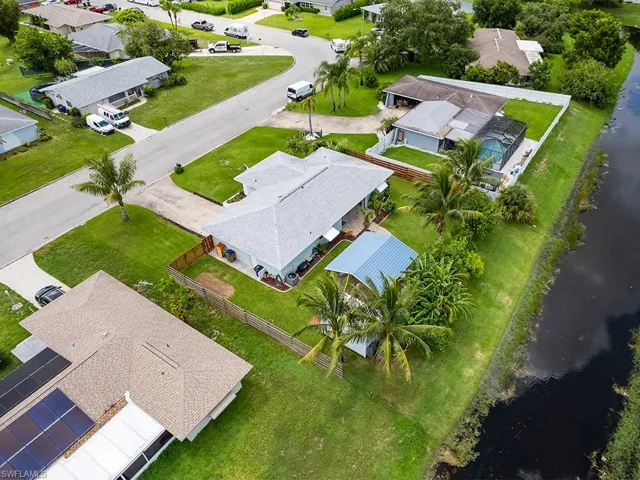 Aerial view of the house and canal.