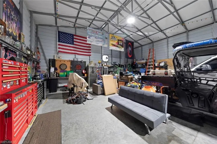 Garage with a workshop area