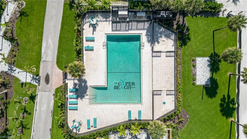 Drone / aerial view of a pool