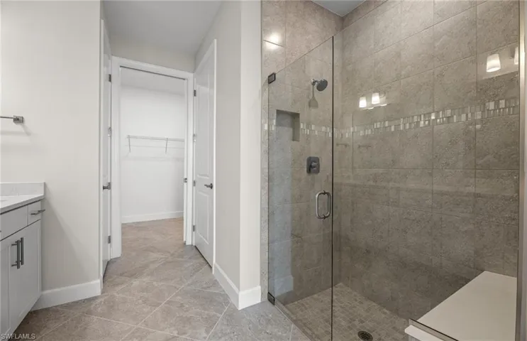Master bathroom of completed home