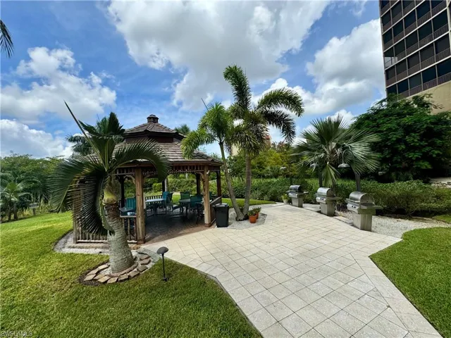 View of patio featuring a gazebo and grilling area