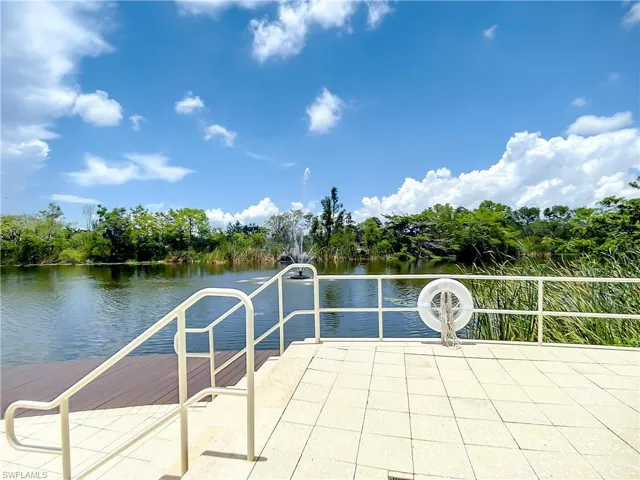 View of patio with a water viewk