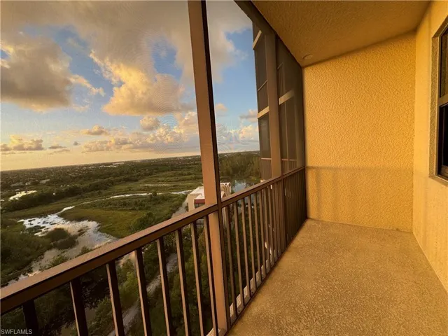 View of balcony at dusk