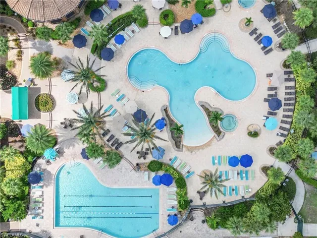 Aerial view of a nearby body of water
