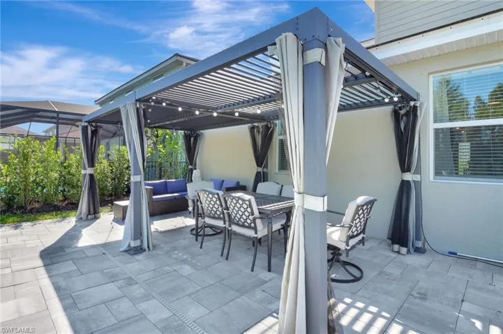 View of patio / terrace with outdoor lounge area and a pergola