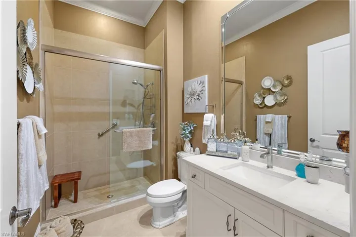 Hall Bath off of Bedroom 1, with full shower