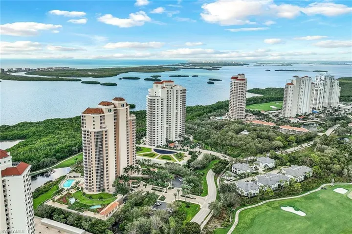 An aerial overview of Estero Bay and the Gulf beyond.