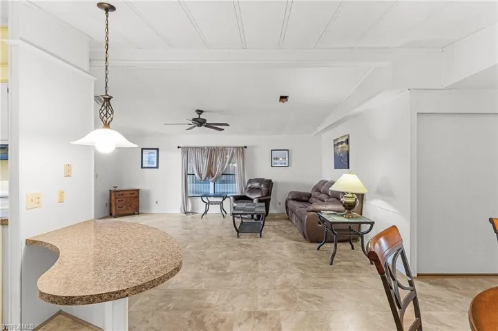 Living area with ceiling fan
