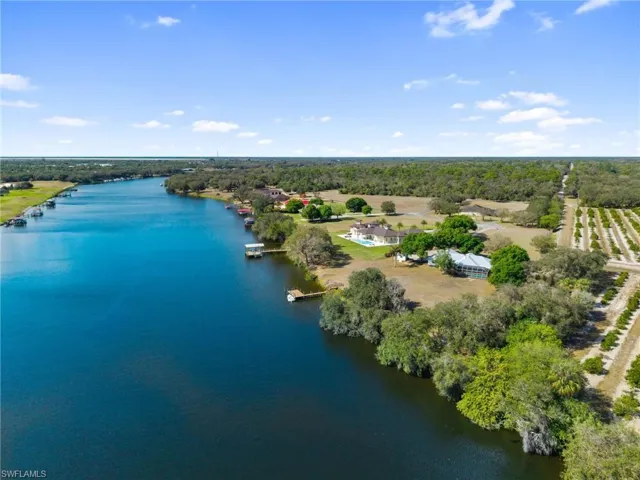 Aerial view of a nearby body of water