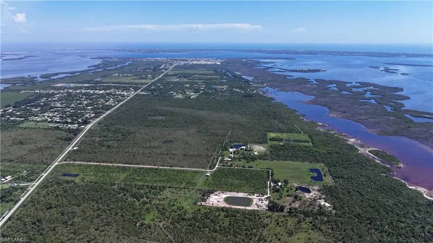 Aerial view of a nearby body of water