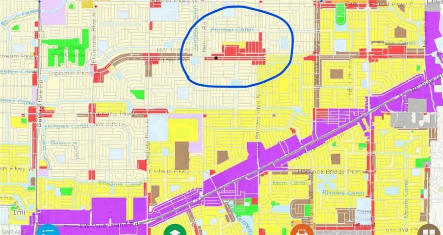 Circled Red area is zoned commercial/professional