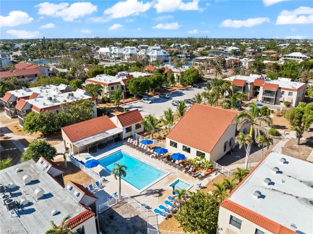 Aerial view of a pool
