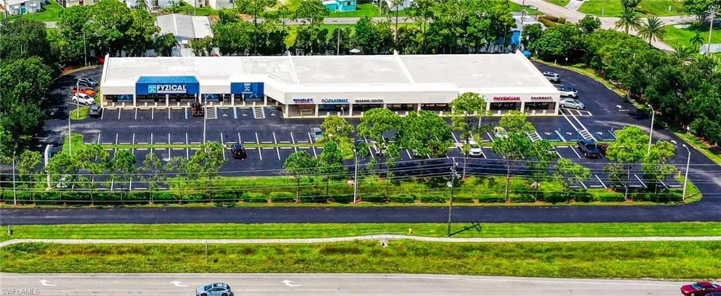 Aerial view of a commercial area