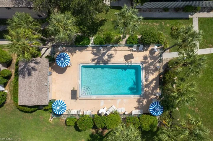 Drone / aerial view of a pool area