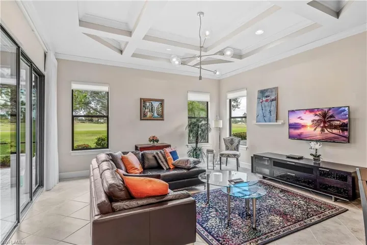 Soaring Coffered Ceiling in the Family Room!