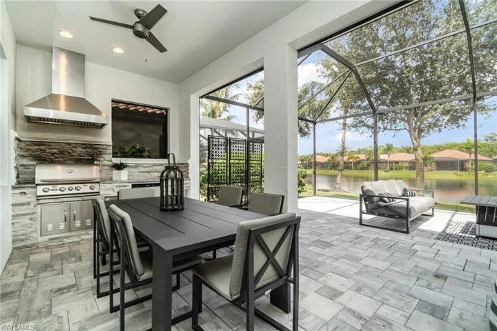 Built in outdoor kitchen with plenty of covered space for entertaining