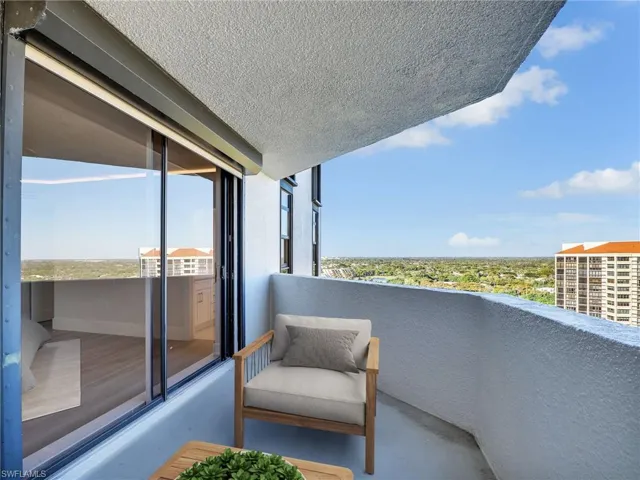 East facing balcony off of guest suite 2 with warm sunrises and vistas of the City of Naples skyline and Marco Island