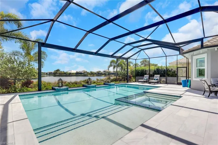 Pool and spa with water view
