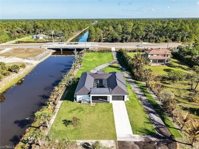 Aerial view of a nearby body of water