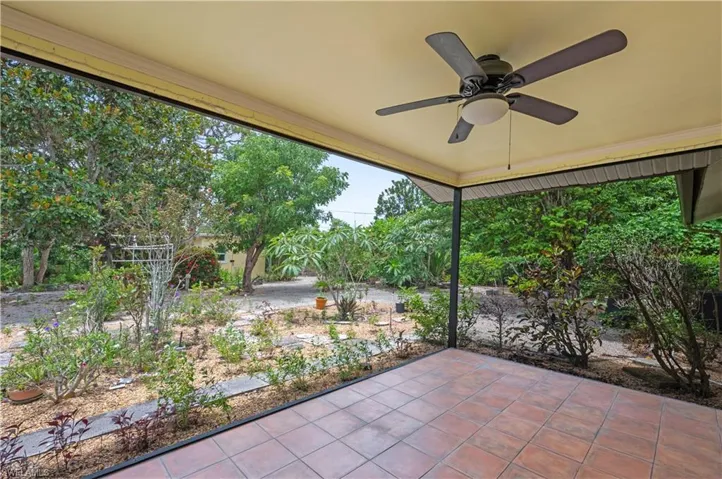 View of patio with a ceiling fan
