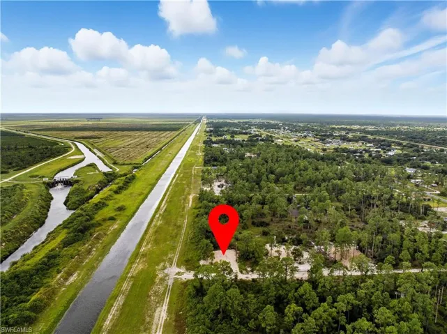 Aerial view of a nearby body of water