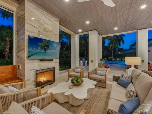 Spacious lanai at dusk