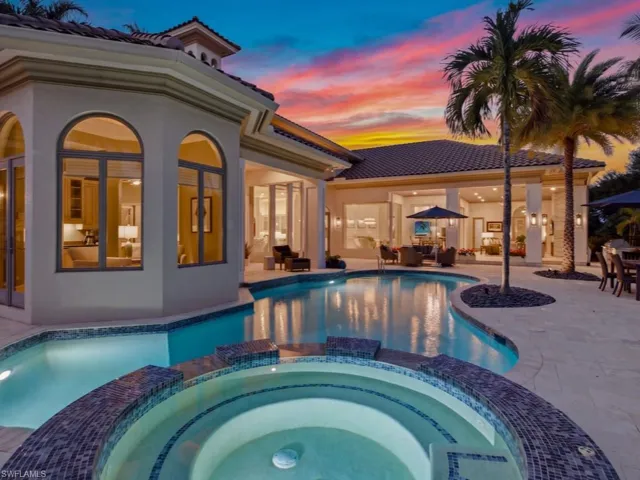 Spa and pool at dusk