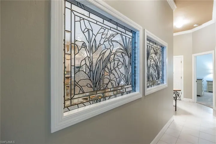 Leaded Glass pictures down guest hallway