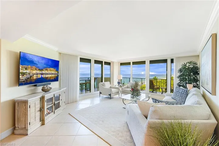 Living room with wrap-around balcony