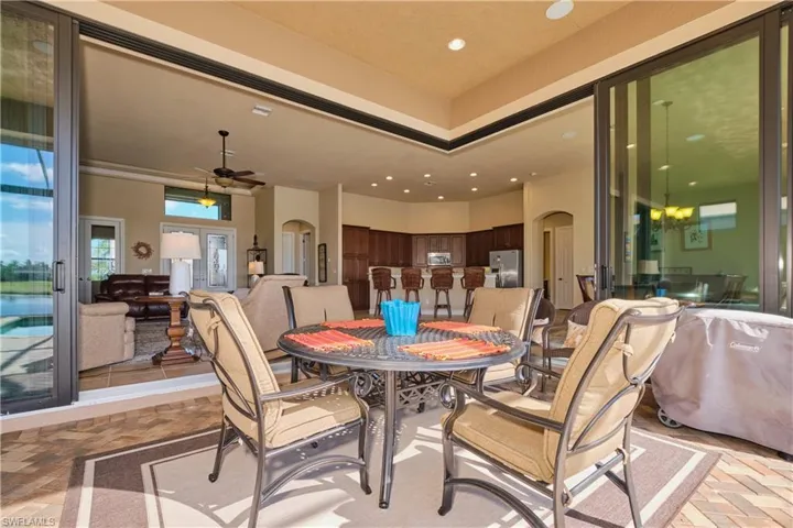 Dining space with ceiling fan