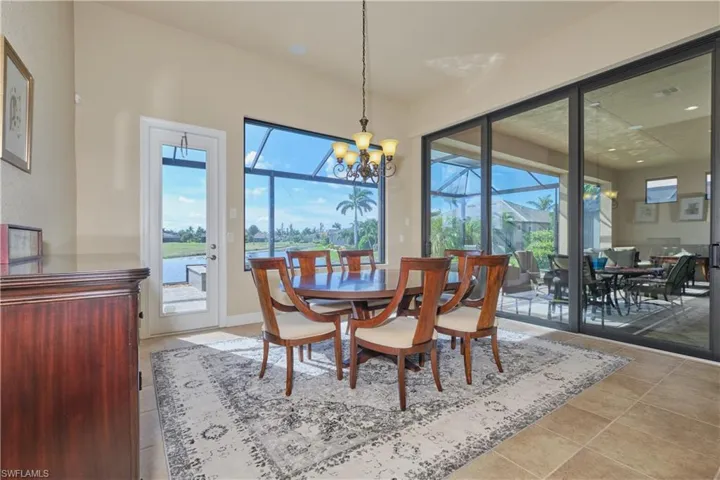 Dining space with an inviting chandelier