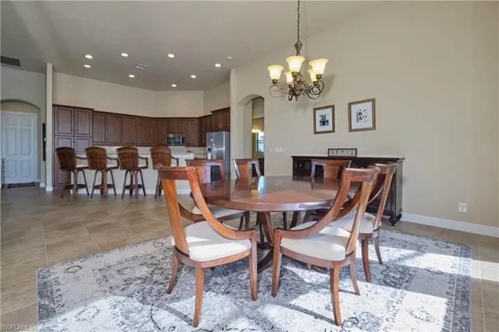 Dining room with an inviting chandelier