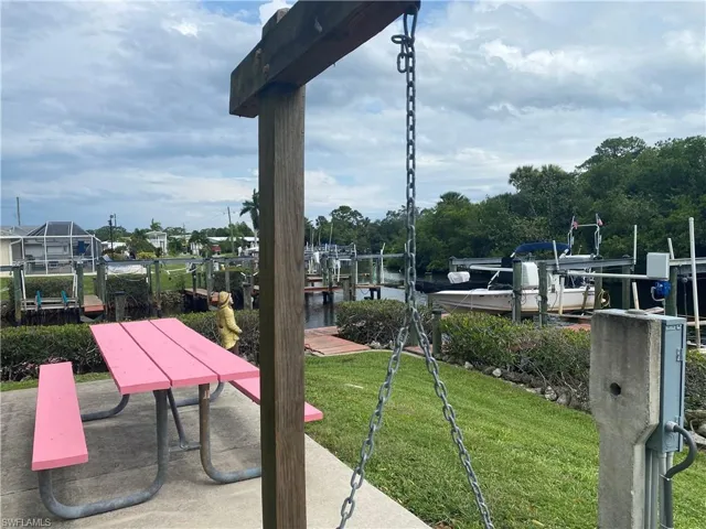 View of patio featuring a dock