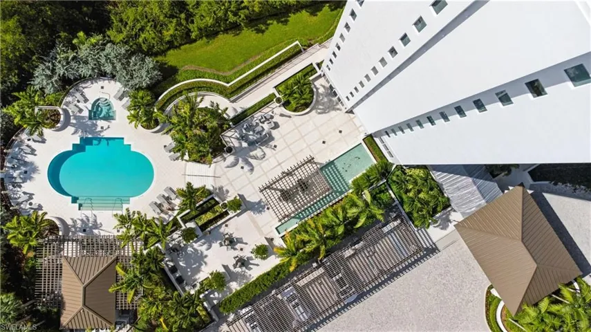 Aerial view of a nearby body of water