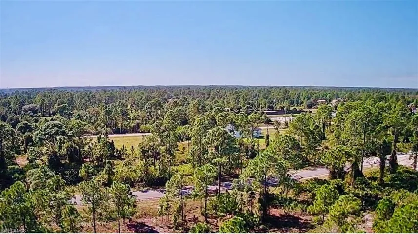 Aerial view of a heavily wooded area