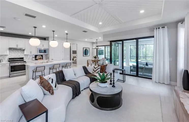 Tray ceiling at living room