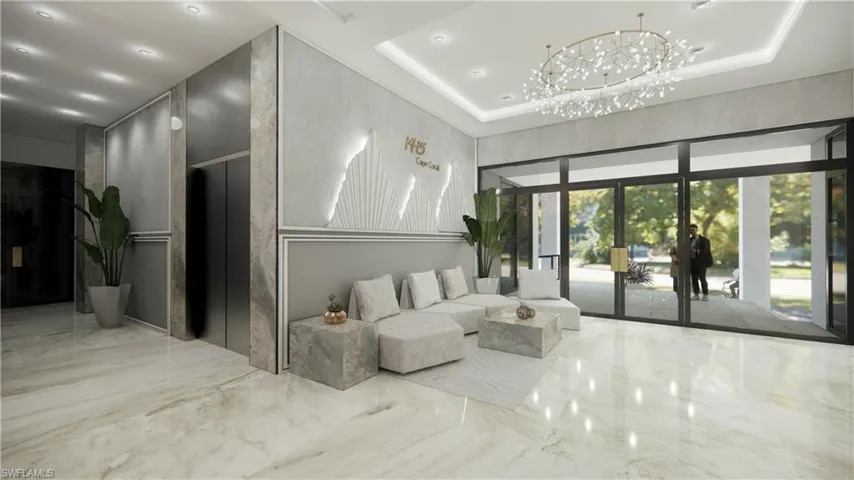 Building lobby with recessed lighting