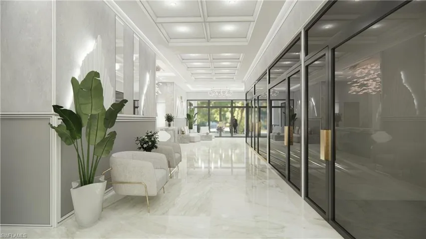 Building lobby ceiling, and ornamental molding