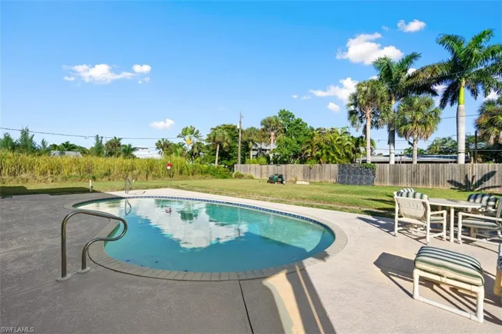 View of swimming pool with a patio area and a fenced backyard